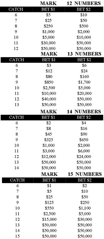 Keno Draw, $.25 bet to win $500 on 6/6 numbers, and $.25 bet to win $212.5  on 5/5 numbers. : r/gambling